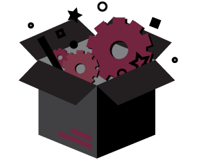 illustrated box filled with gears